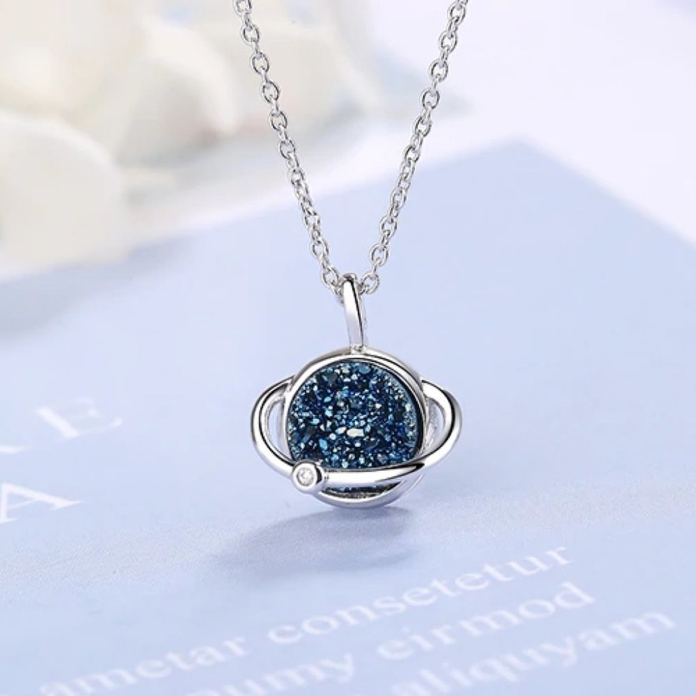 *NEW 925 Sterling Silver Druzy Planet Necklace - Picture 4 of 8